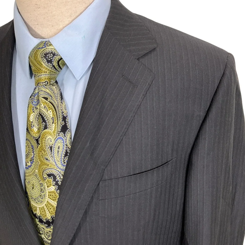 Canali Blazer Mens 42R Blue Black Pinstripe Career Wool‎ Suit Italian Jacket